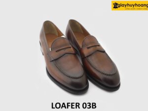 [Outlet size 40] Giày lười da nam màu bò viền nâu Loafer 03B 002