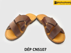 [Outlet size 40] Dép da nam chống trượt đế khâu chỉ loafer CNS107 003
