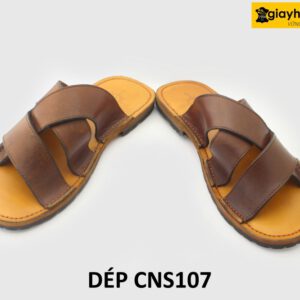 [Outlet size 40] Dép da nam chống trượt đế khâu chỉ loafer CNS107 003