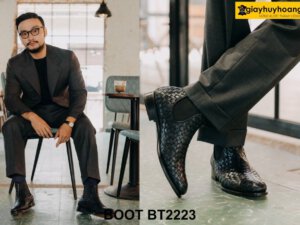 Giày da nam cổ cao da đan xen Chelsea Boot BT2223 004
