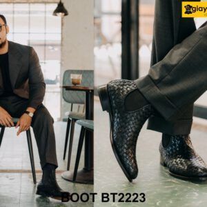 Giày da nam cổ cao da đan xen Chelsea Boot BT2223 004