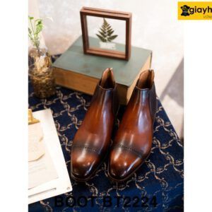 Giày da nam cao cổ màu patina bò Chelsea Boot BT2224 005