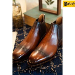 Giày da nam cao cổ màu patina bò Chelsea Boot BT2224 003