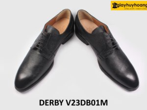 [size 41] Giày tây nam đen da vân hạt cao cấp Derby V23DB01M 005