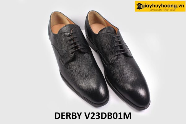 [size 41] Giày tây nam đen da vân hạt cao cấp Derby V23DB01M 004