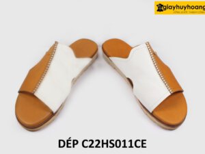 [Size 41] Dép da nam phối da 2 màu cam trắng Loafer C2HS011 002