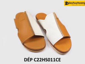 [Size 41] Dép da nam phối da 2 màu cam trắng Loafer C2HS011 001