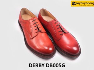 [Size 41] Giày da nam đỏ đô mũi tròn cao cấp Derby DB005G 005