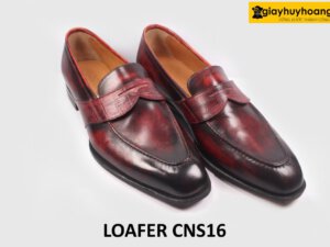 [Size 44] Giày da nam thời trang cao cấp màu đỏ đô Loafer CNS16 003