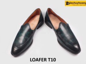 Giày lười nam da màu xanh trơn patina Loafer T10 004