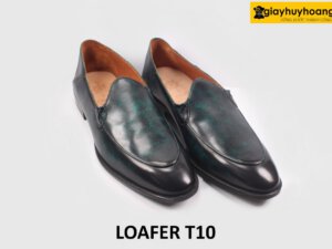 Giày lười nam da màu xanh trơn patina Loafer T10 003