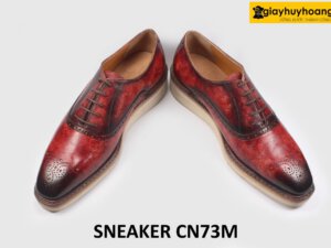 [Size 41] Giày da nam buộc dây đế bằng màu đỏ Oxford CN73M 003
