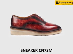 [Size 41] Giày da nam buộc dây đế bằng màu đỏ Oxford CN73M 001