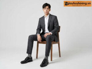 Mẫu nam mặc quần tây công sở màu xám phối giày tây da nam tây oxford hh30 màu đen