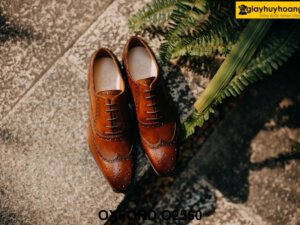 Giày da nam thời trang màu nâu bò Wingtips Oxford O2560 001