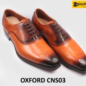 [Size 42] Giày da nam cao cấp màu bò mũi đen Oxford CNS03 003