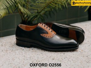Giày da nam đen trơn phối da bò Oxford O2556 004