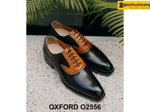 Giày da nam đen trơn phối da bò Oxford O2556 003