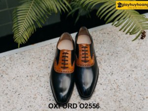 Giày da nam đen trơn phối da bò Oxford O2556 001