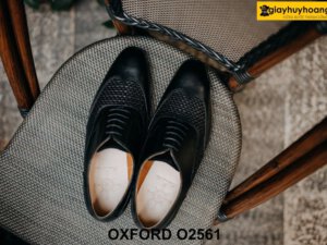 Giày da nam phối da đan xen màu đen Wingtips Oxford O2561 003