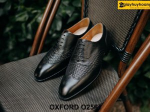 Giày da nam phối da đan xen màu đen Wingtips Oxford O2561 001