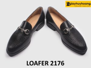 Giày lười nam phối da đan xen màu đen cao cấp loafer 2176 004