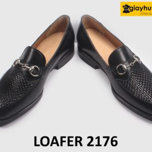 Giày lười nam phối da đan xen màu đen cao cấp loafer 2176 004