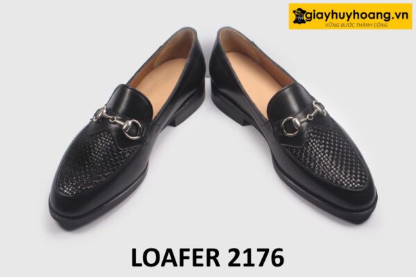 Giày lười nam phối da đan xen màu đen cao cấp loafer 2176 004