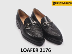 Giày lười nam phối da đan xen màu đen cao cấp loafer 2176 003