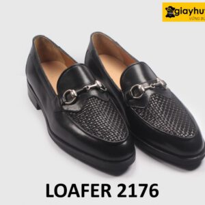 Giày lười nam phối da đan xen màu đen cao cấp loafer 2176 003