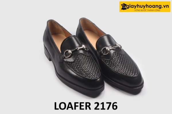 Giày lười nam phối da đan xen màu đen cao cấp loafer 2176 003