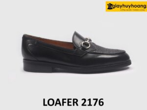 Giày lười nam phối da đan xen màu đen cao cấp loafer 2176 001