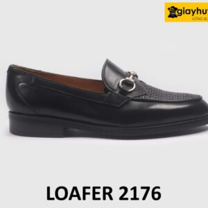 Giày lười nam phối da đan xen màu đen cao cấp loafer 2176 001
