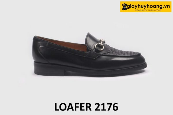 Giày lười nam phối da đan xen màu đen cao cấp loafer 2176 001
