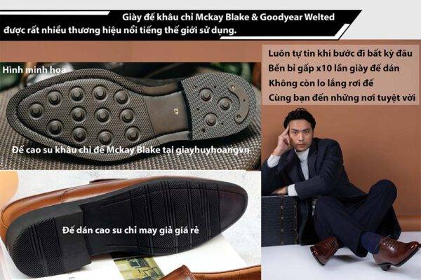 Banner đế giày tây nam khâu chỉ đóng thủ công cao cấp tại giayhuyhoangvn