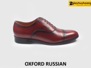 Giày da Oxford nam thủ công màu đỏ đô viền nâu RUSSIAN 001