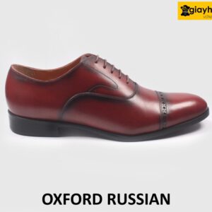 Giày da Oxford nam thủ công màu đỏ đô viền nâu RUSSIAN 001