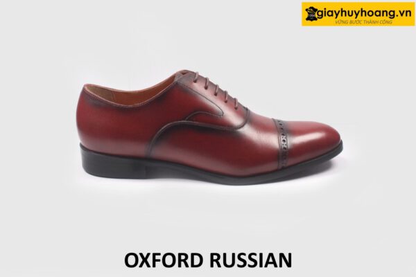Giày da Oxford nam thủ công màu đỏ đô viền nâu RUSSIAN 001