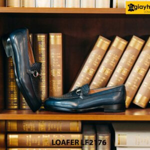 Giày lười nam phối da đan xen màu đen cao cấp loafer 2176 004