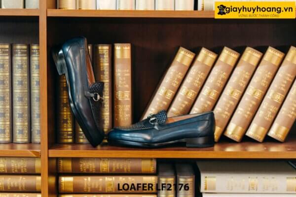 Giày lười nam phối da đan xen màu đen cao cấp loafer 2176 004