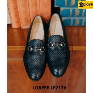 Giày lười nam phối da đan xen màu đen cao cấp loafer 2176 001