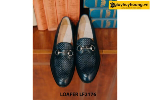 Giày lười nam phối da đan xen màu đen cao cấp loafer 2176 001