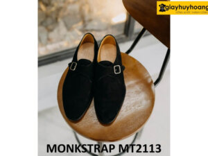 Giày không dây da lộn màu đen Monkstrap MT2113 005