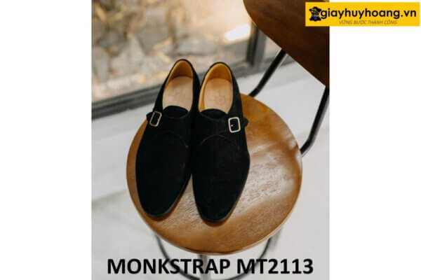 Giày không dây da lộn màu đen Monkstrap MT2113 005
