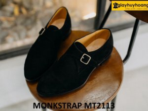 Giày không dây da lộn màu đen Monkstrap MT2113 001