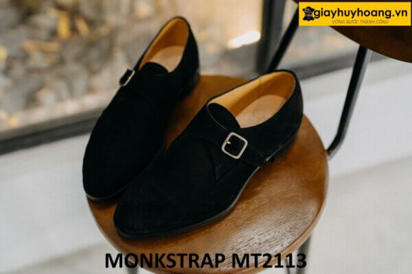 Giày không dây da lộn màu đen Monkstrap MT2113 001