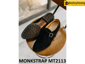 Giày không dây da lộn màu đen Monkstrap MT2113 004