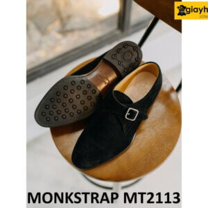 Giày không dây da lộn màu đen Monkstrap MT2113 004