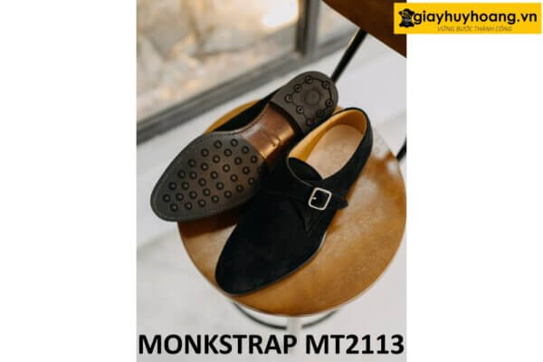 Giày không dây da lộn màu đen Monkstrap MT2113 004