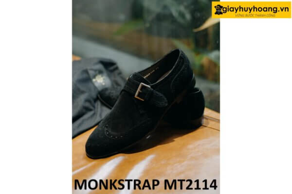 Giày da lộn có quai khóa màu đen Monkstrap MT2114 003